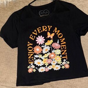 Black Graphic Tee with Floral Design
